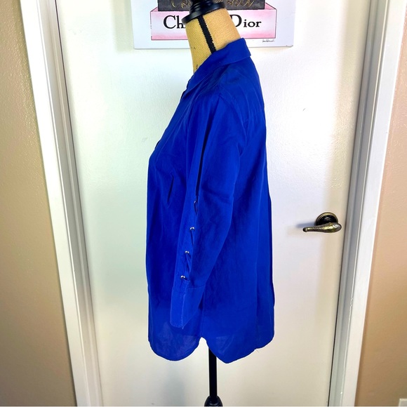 Chico’s Cotton 100% Royal Blue Long Sleeve Women New Shirt Straps Sleeve Size 0 - Picture 2 of 11